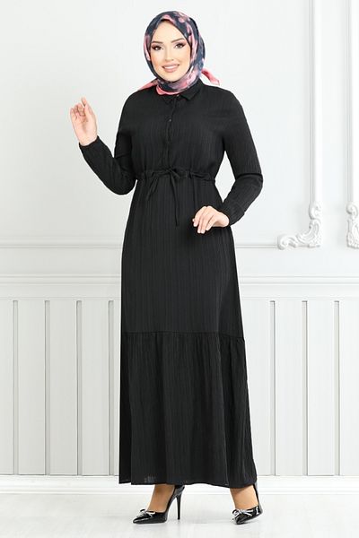 ModaMerve Φόρεμα Hijab δεμένο στη μέση 779ASE1099-M Μαύρο