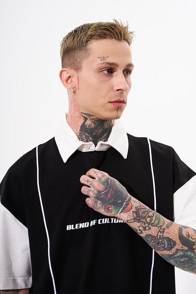 Machinist Ανδρικό μπλουζάκι Polo - Piping and Contrast Print, Μαύρο εκρού