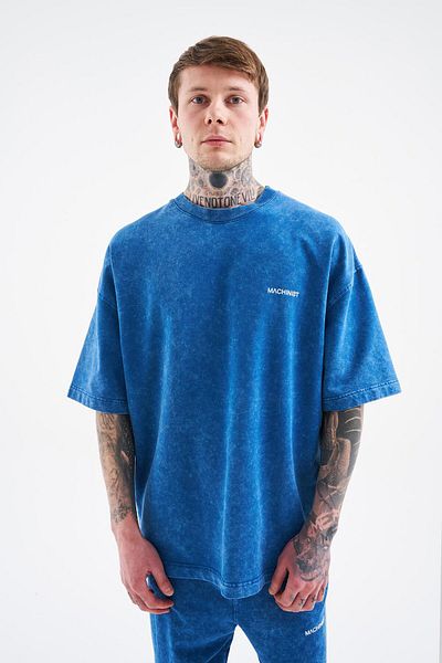Machinist Unisex Luxury Basic Washable Oversize Indigo Spotted T-Shirt