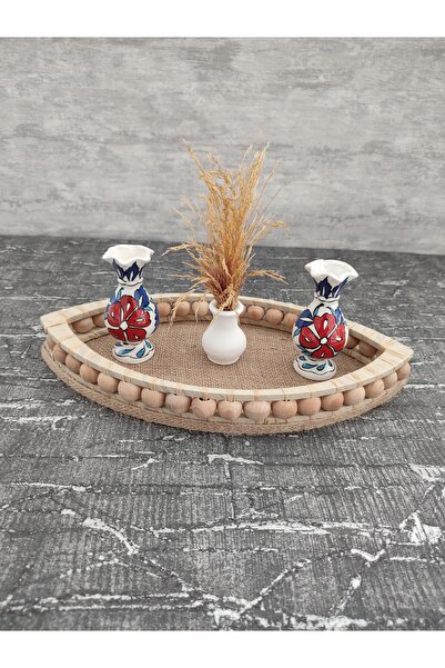 Sorgun Kadın Kooperatifi El Yapımı Dekoratif Oval Ahşap Tepsi 35x18 cm