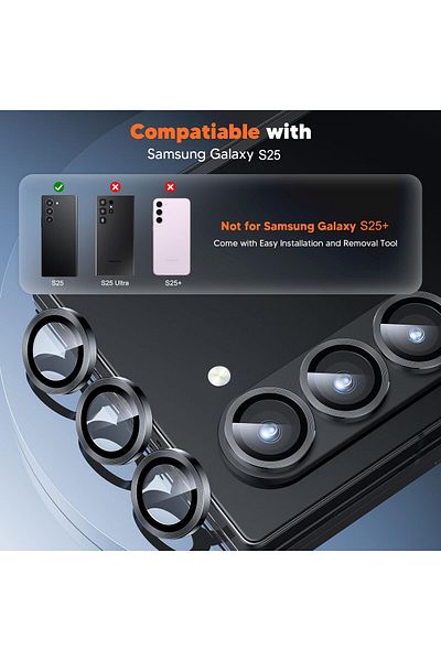 AWH Camera Protection for Samsung Galaxy S25, 9H Hardness, Military Grade Drop Protection(Black)