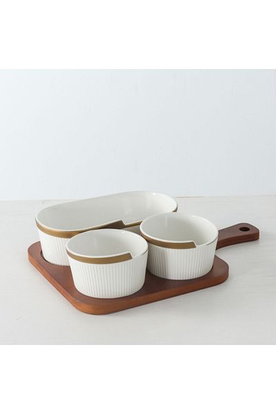 Bien Servi Porcelain Snack Bowl with Bamboo Tray