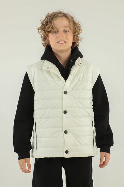 Black One Stand Collar Zipper Double Pocket Detailed Boy's Inflatable Vest