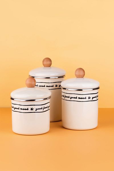 EMAYlab Mood Wooden Top Enamel Jar/Spice Holder Set