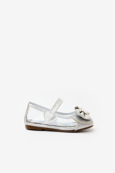 Le Mabelle Silver Transparent Snowflake Bow Girls' Ballerina Shoes