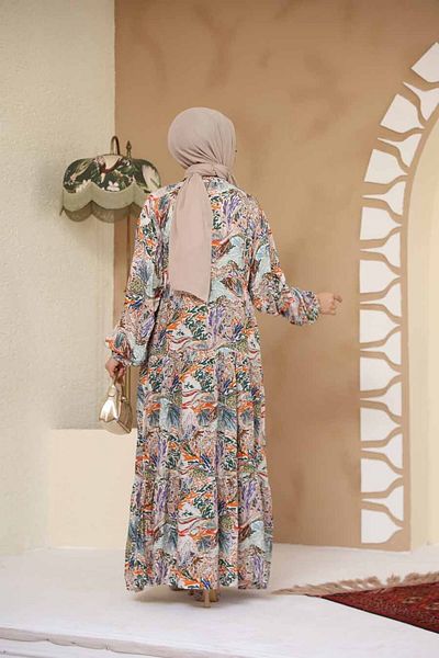 Neva Style Floral Patterned Orange Hijab Dress 235805 En