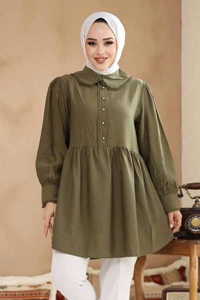 Neva Style سترة حجاب كاكي بياقة الطفل 40691HK