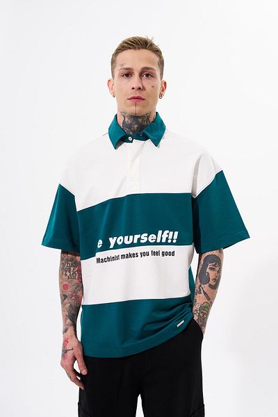Machinist Ανδρικό μπλουζάκι Be Yourself Polo Neck Oversize Petrol Green T-shirt