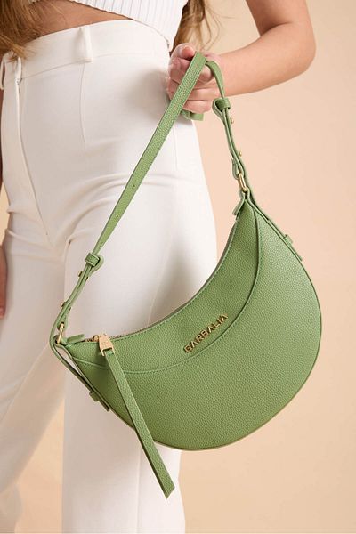 Garbalia Santorini Women's Oval Green Shoulder Bag with Zipper Lock and Adjustable Strap and Pocket Compartment