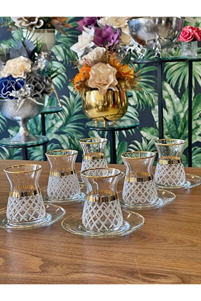 P&ORA PREMIUM KITCHEN PRODUCTS Özel Kesme Gerçek Yaldızlı 6 Kişilik Çay Seti ...