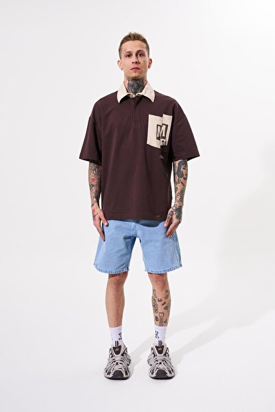 Machinist Ανδρικό μπλουζάκι με λαιμόκοψη σε καφέ χρώμα - Contrast Pocket