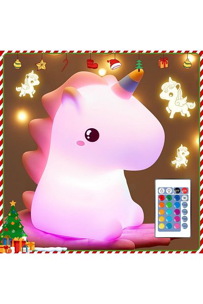 AWH Unicorn Night Light, 16 Colours + Remote, Baby Night Lamp, Kids Gift, Kawaii Bedroom Decor