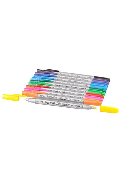 Bigpoint Green Twin Fineliner Pen - 0.4 mm and 1.2 mm Double Fiber Tip Drawing