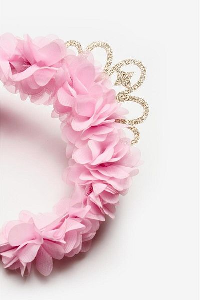Le Mabelle Floral Girl's Crown with Pink Princess Figure