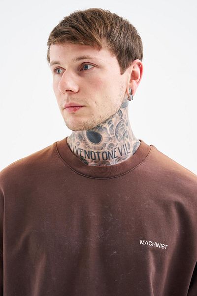 Machinist Unisex Oversize Washable Luxury Basic T-shirt Oak Coffee Θολό