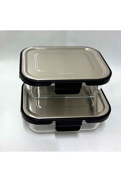 Cooker حاوية تخزين زجاجية سوداء سعة 640 مل (2 قطعة)