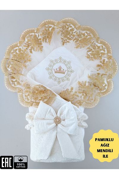 Tomuycuk Baby Girl with Velvet Blanket - Lace Swaddle, 100% Natural Cotton Gift