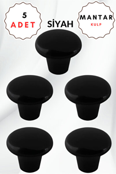 ALPAKS Mantar Plastik Düğme Siyah Yuvarlak Mobilya Çekmece Düğme Kulp 5'li Pa...
