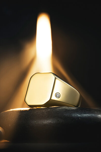 Anı Yüzük Anı Diamond Sade Sekizgen Tasarım 0.05 Karat Pırlantalı Gümüş Erkek...