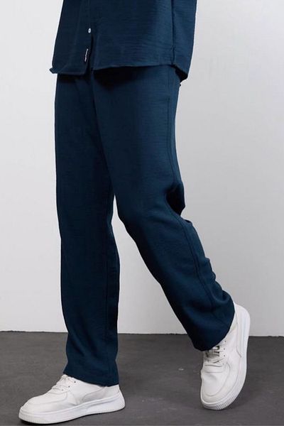 sunfyre Men's Baggy Fit Relaxed Cut Linen Trousers with Lacing at the Waist
