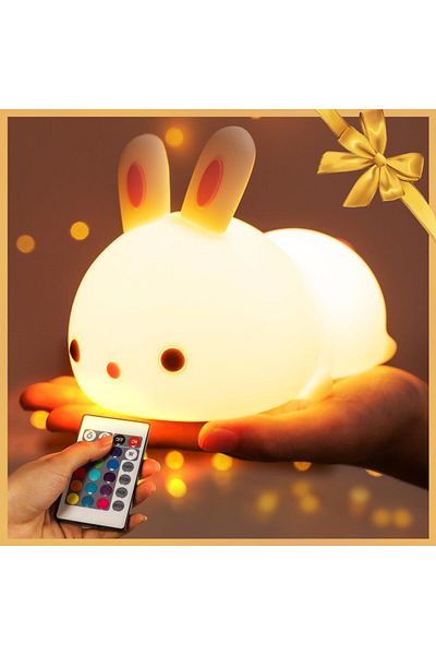 AWH Cute Silicone Bunny LED Night Light, 16-Color Changing Lamp,Kawaii Nursery Gift for Kids