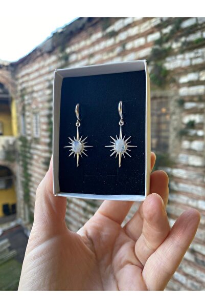 By Atölye Doğal Ay Taşı 925 Ayar Kuzeyyıldızı Gümüş Küpe