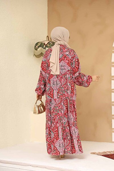 Neva Style Floral Patterned Cherry Hijab Dress 23454Vsn