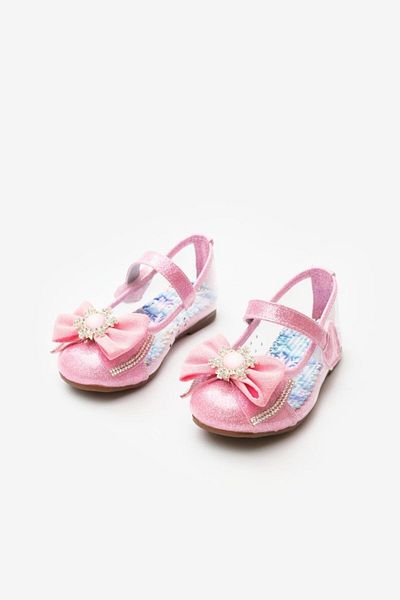 Le Mabelle Pink Transparent Snowflake Bow Girls' Ballerina Shoes