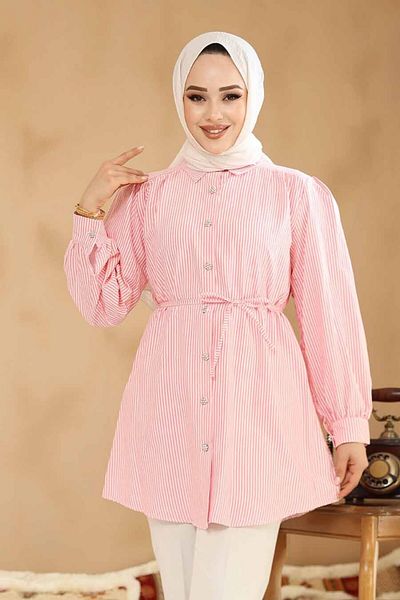 Neva Style Buttoned Pink Hijab Tunic 42421P