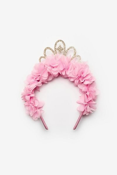 Le Mabelle Floral Girl's Crown with Pink Princess Figure