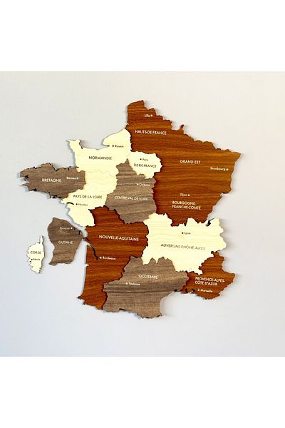 Colorfull Worlds خريطة فرنسا الخشبية ثلاثية الأبعاد مقاس 60 × 60 - ديكور حائط