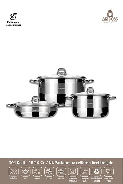 Amboss Valeria 6 Piece Stainless Steel Pot Pan Set Compatible with All Stoves
