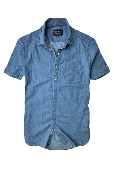 GULF BIRD cămașă din denim cu mânecă scurtă din bumbac pur
