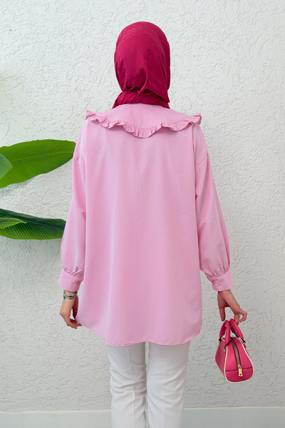 Salih Çelebi Hijab Tunic with Ruffle Collar 1596 - Pink