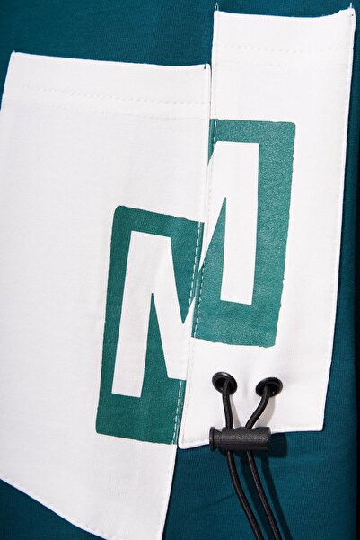 Machinist Men's Oversize Polo Collar T-Shirt - Petrol Green, Contrast Pocket