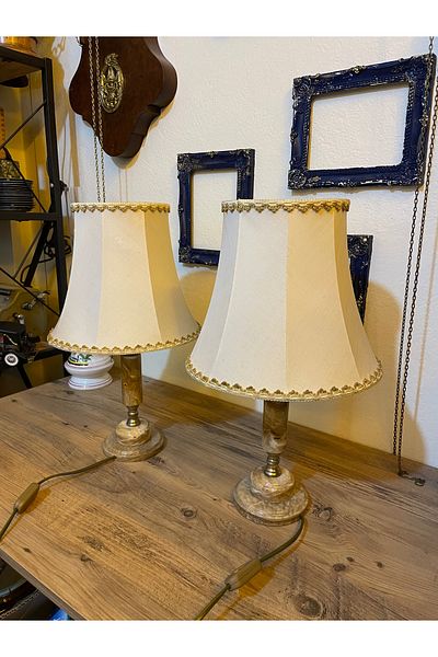 ANTİKA AYAL Antique Marble Pedestal Lampshade