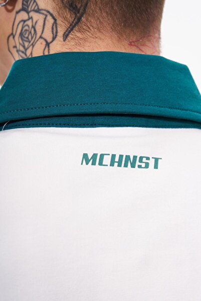 Machinist Ανδρικό μπλουζάκι με στάμπα και αντίθεση Polo Ecru Green