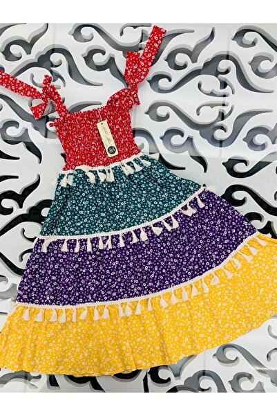 Hilal Akıncı Kids Girl's Piece Colorful Spanish Model Dress