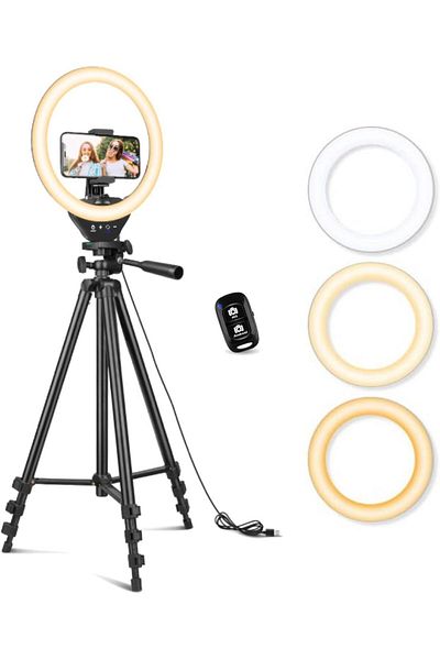 AWH 10" Ring Light with 50" Tripod Stand & Phone Holder for Live Stream, Makeup, YouTube, TikTok