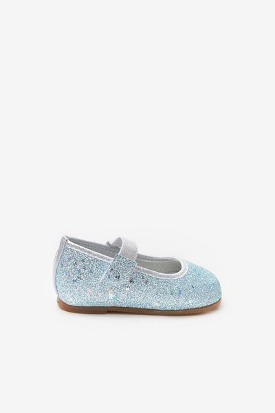 Le Mabelle Blue Butterfly Glitter Girls' Ballerina Shoes