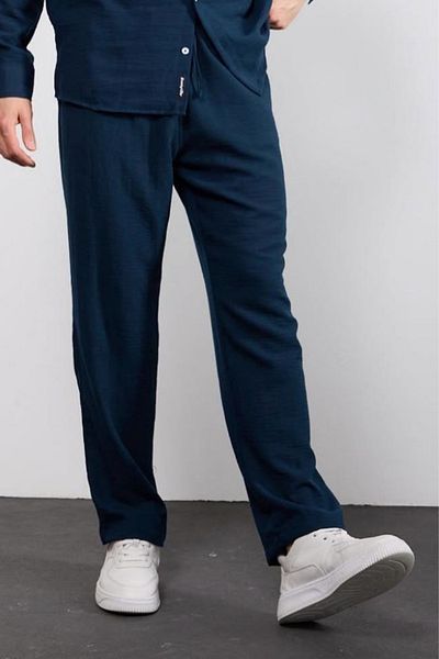sunfyre Men's Baggy Fit Relaxed Cut Linen Trousers with Lacing at the Waist