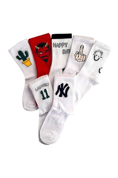 çorapdunyam 1 Качесна бавовна - 7-ми баскетбольний набір веселих коледж тенісних шкарпеток з написом