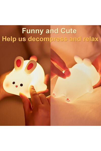 AWH Cute Rechargeable Rabbit Night Light, Portable Silicone LED Lamp for Kids & Room Decor