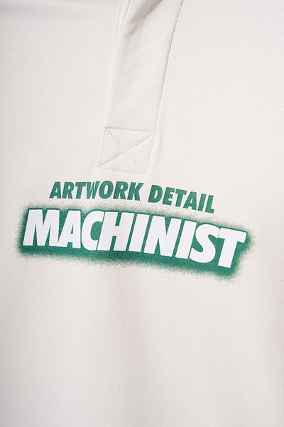 Machinist Oversize Gray Polo Neck Men's T-Shirt - Contrast Piping Printed