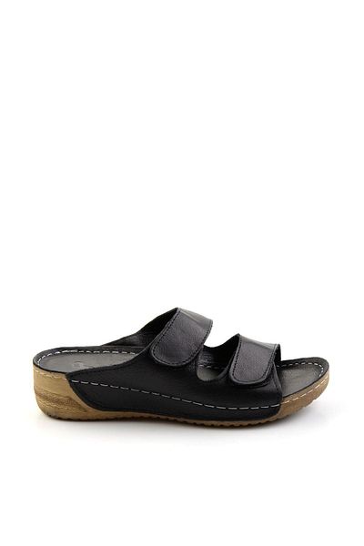 Bambi Black Leather Women's Slippers K 04331023203