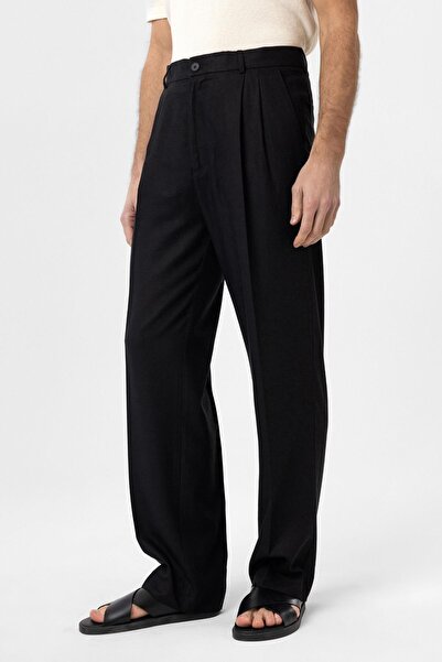 Antioch Black Linen Blended Men's Baggy Trousers