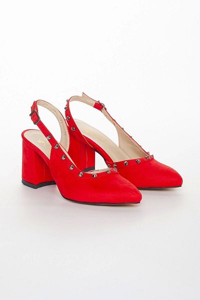GULT Women's Red Suede Classic Thick Short Heeled Summer Shoes -Trok1025