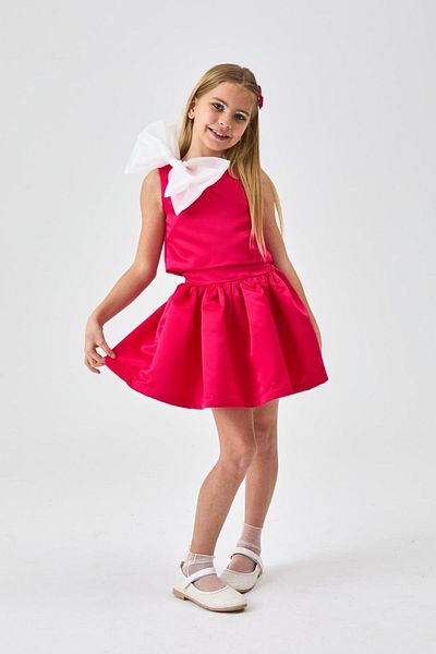 Le Mabelle Fuchsia Organza Bow Girl's Double Set - Gale