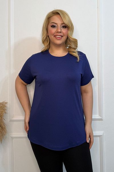 tarzımsüper Plus Size New Season Comfort Model Crew Neck Short Sleeve Combed Cotton Tunic T-Shirt