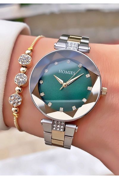 Homies Yellow Silver Colored Waterproof Women's Wristwatch and Bracelet Gift